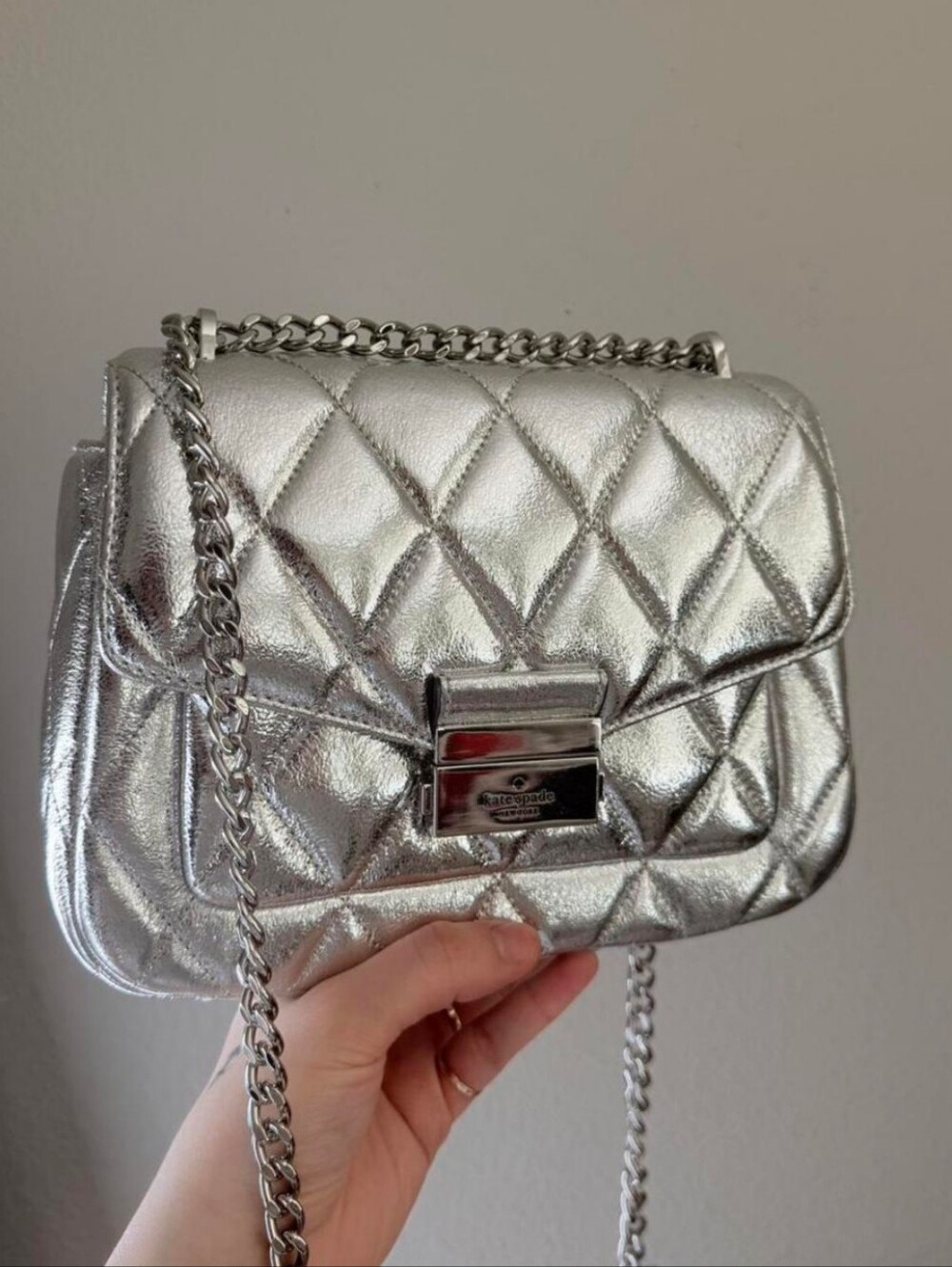 Kate Spade Quilted Metallic Silver Chain Shoulder Bag